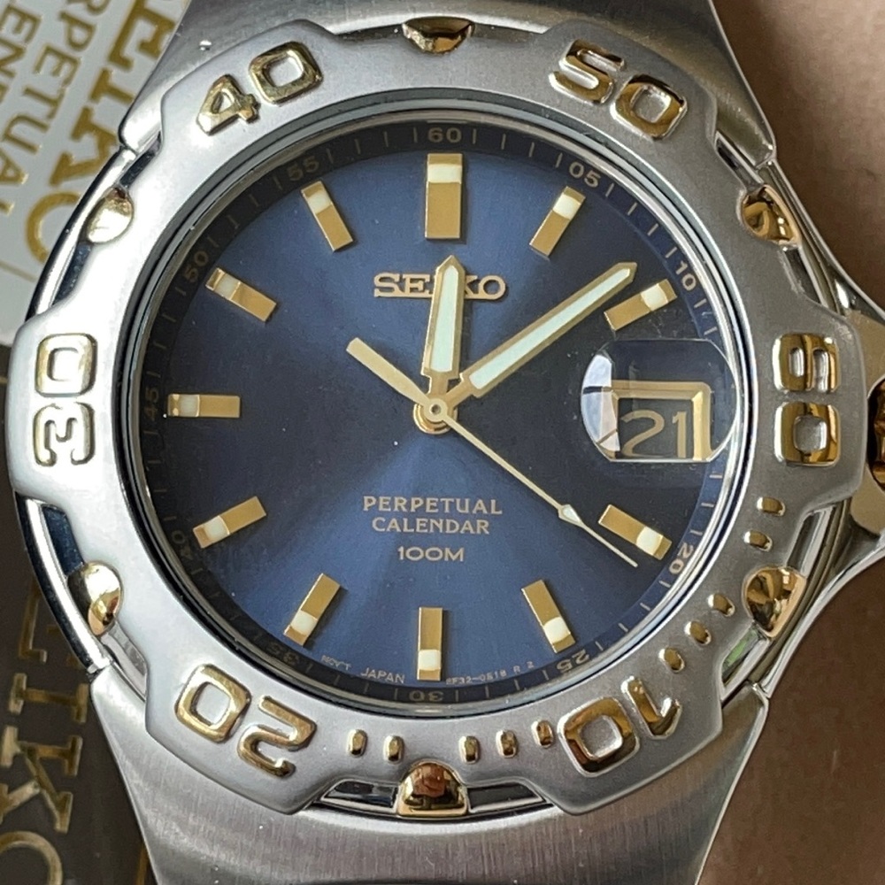 Seiko perpetual calendar men battery WR100M TT stainless steel